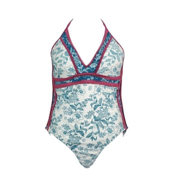 Wonderly Other - Wonderly Womens Boho Floral Print Halter Neck One Piece Swimsuit Size L NWT